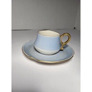 Vintage Rose Crown China Company Demitasse Cup and Saucer Blue White